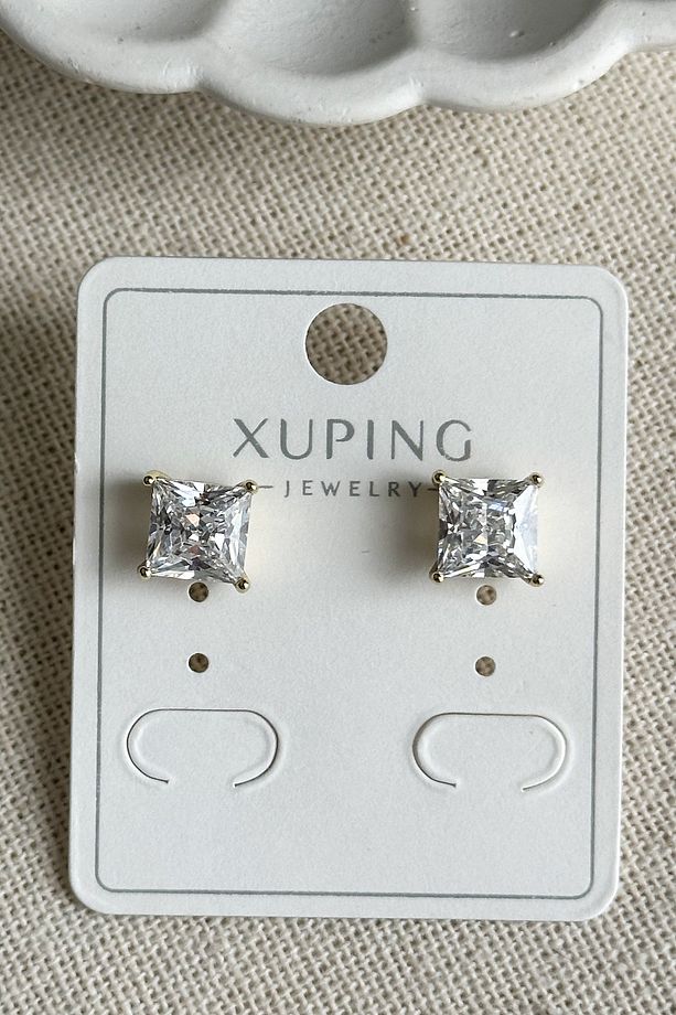 Xuping 14 K Taşlı Kare Mini Kadın Küpe Kadın Kararmaz Xuping Mini Küpe - 1