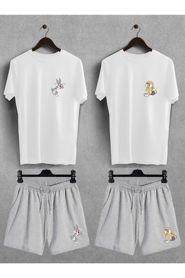 Bugs Bunny Lola Printed Oversize T-Shirt Regular Shorts Lover Couple Double Couple Cotton Oversize T-Shirt Shorts Set