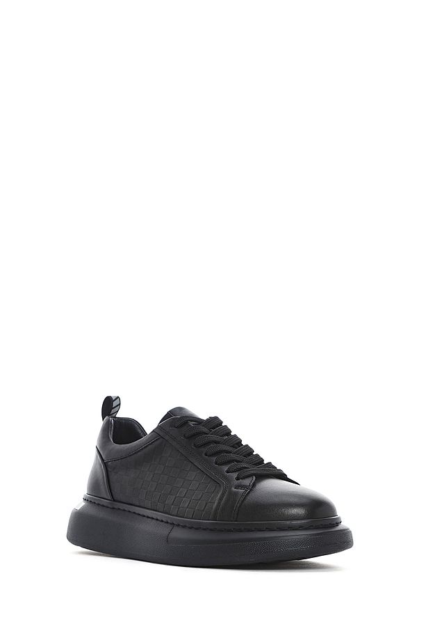 Erkek Siyah Bağcıklı Kalın Tabanlı Deri Sneaker 25SFD641418 - 6