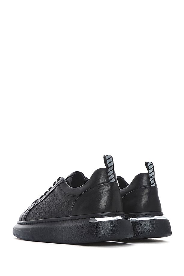 Erkek Siyah Bağcıklı Kalın Tabanlı Deri Sneaker 25SFD641418 - 5