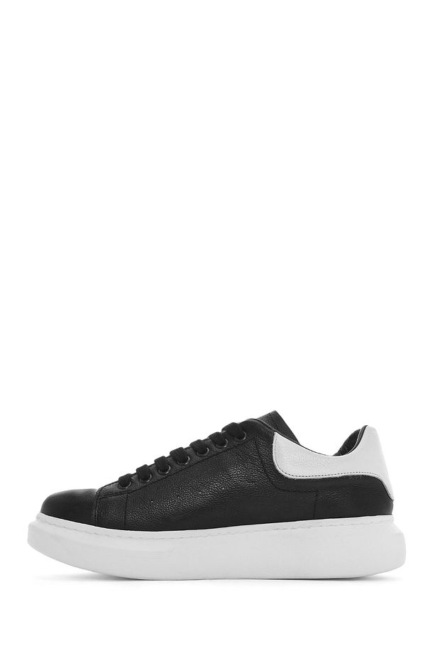 Erkek Siyah Bağcıklı Kalın Tabanlı Deri Sneaker 25SFD752218 - 2