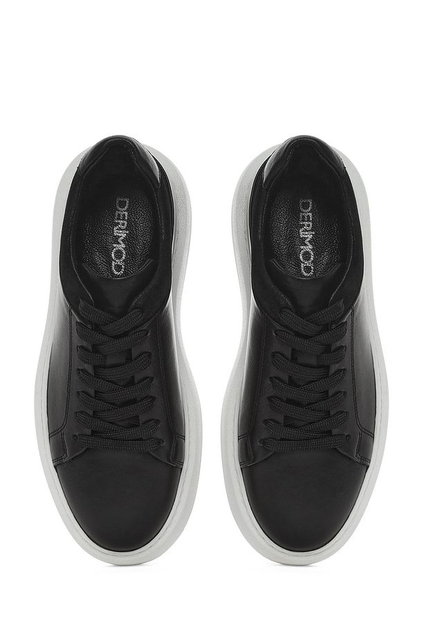 Erkek Siyah Bağcıklı Kalın Tabanlı Deri Sneaker 25SFD641618 - 7