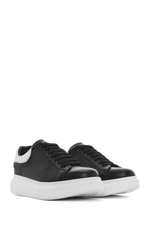 Erkek Siyah Bağcıklı Kalın Tabanlı Deri Sneaker 25SFD752218 - 3