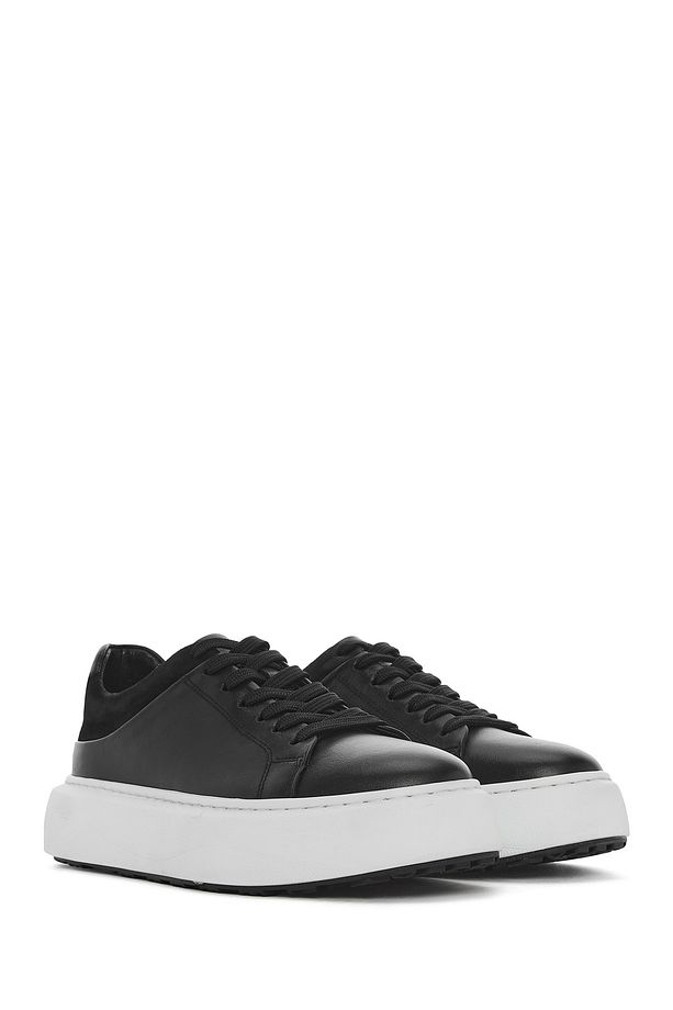 Erkek Siyah Bağcıklı Kalın Tabanlı Deri Sneaker 25SFD641618 - 3