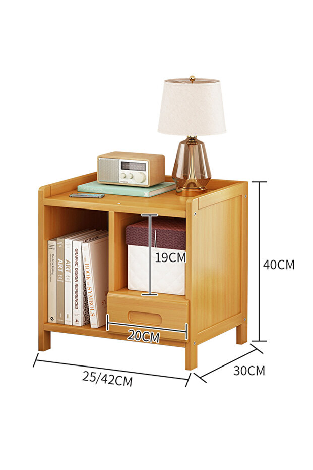 Bamboo Bedside Table with 1 Drawer and 2 Open Shelves, Coffee Table with Storage Function - 6