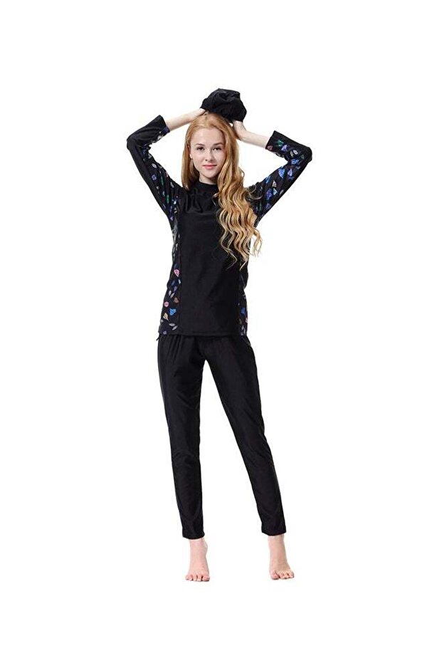 شاربدو بوركيني أسود بأكمام طويلة من 3 قطع - 1