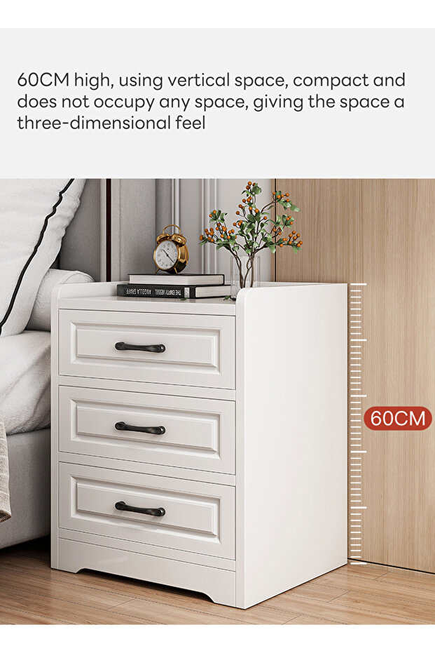 European Style Bedroom Cabinet Vintage Nightstand With 3 Drawers For Bedroom Living Room 40*36*60cm - 4
