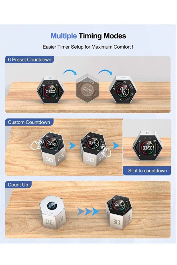 Timer, Hexagonal Cube, Custom Countdown, Suitable for Work, Office, Study, Task - 4