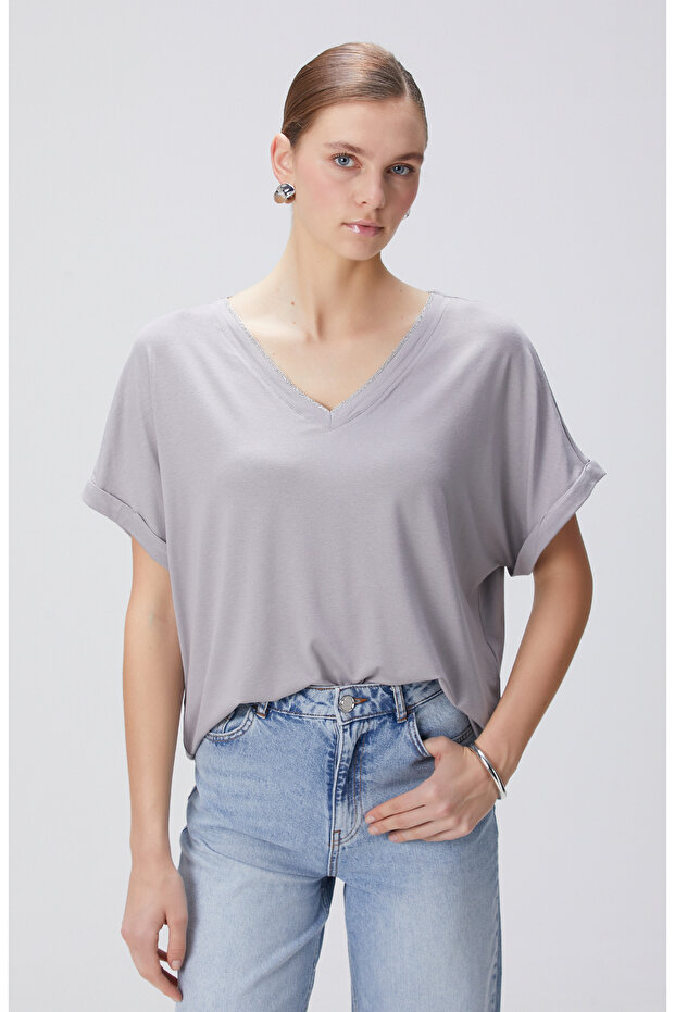 Gri Melanj T-shirt - 1