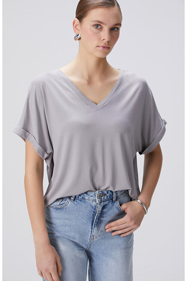 Gri Melanj T-shirt - 4