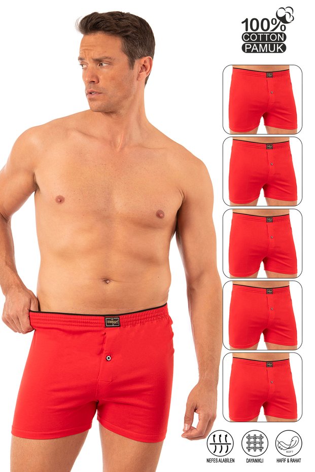 Özkan 0041 Pack of 5 Men's 100% Cotton Ribbed Classic Comfortable Cut Towel Waist Single Jersey Combed Cotton Boxer