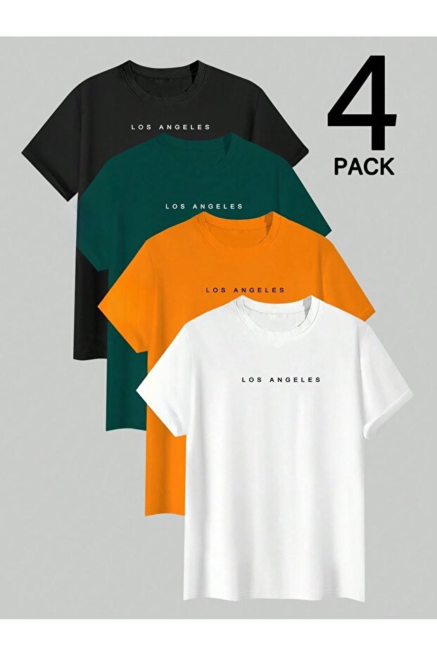 Minimal Losangeles Printed Tshirt 4 Piece Black White Nefti Orange - Oversize T-Shirt Unisex