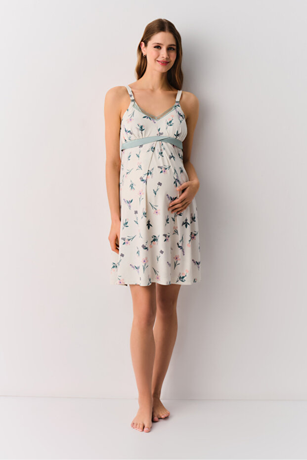 Green Flower Maternity Maternity Nightgown