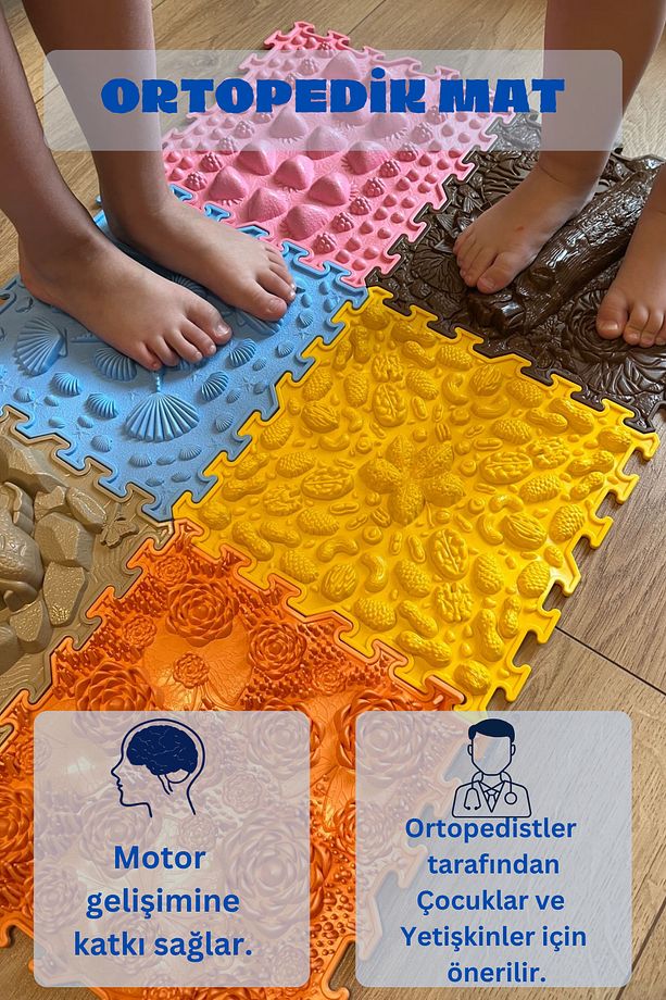 Ortopedik Mat, Ortopedik Çocuk Oyun Matı, Masaj Halısı 6 Modül Yapboz Puzzle Oyun Halısı Temel Set - 1