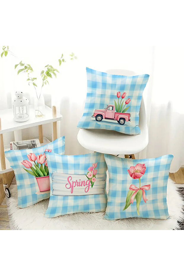Spring Themed Velvet Throw Pillow Cover Set of 4 43X43 cm Double Side Printing