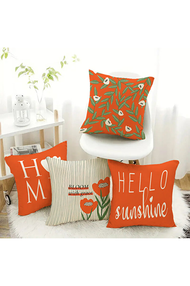 Spring Themed Velvet Throw Pillow Cover Set of 4 43X43 cm Double Side Printing