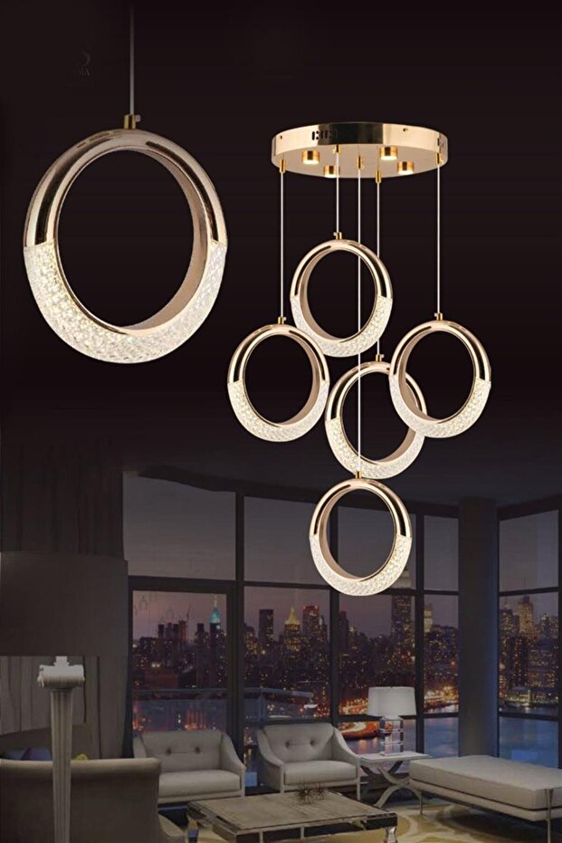 6w 5'li Gold Sarkıt Led Avize - 1