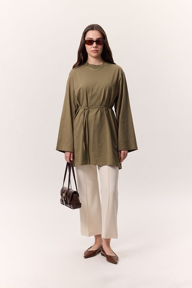 BAĞLAMA DETAYLI OVERSIZE TSHIRT HAKİ - 2