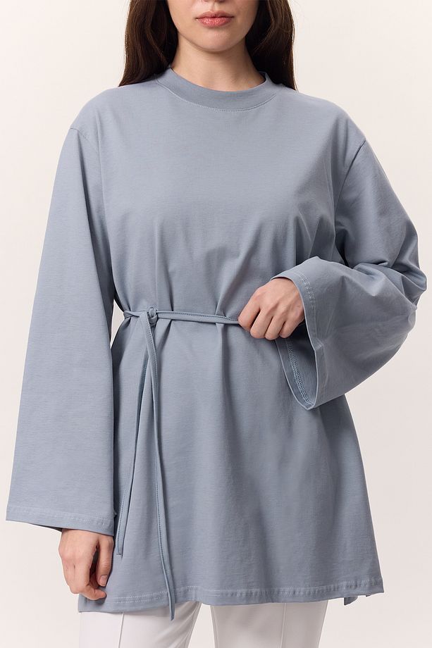 BAĞLAMA DETAYLI OVERSIZE TSHIRT MAVİ - 3