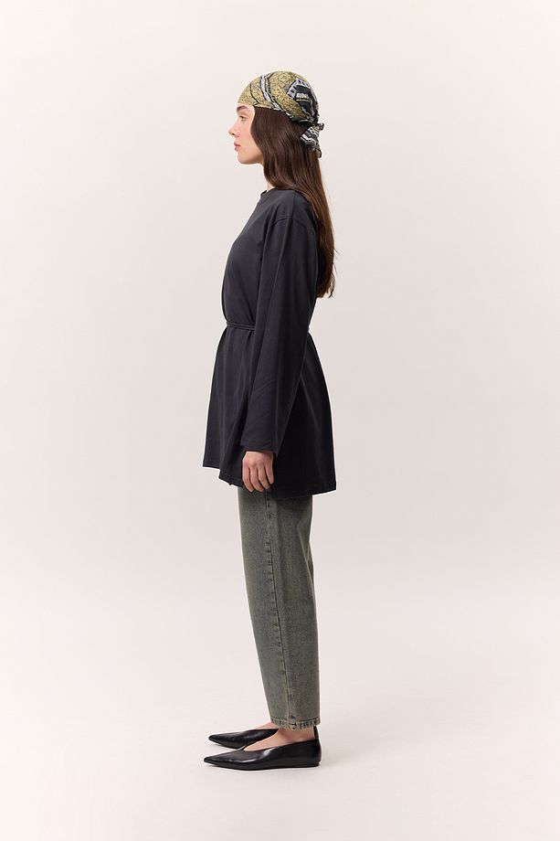BAĞLAMA DETAYLI OVERSIZE TSHIRT ANTRASİT - 5