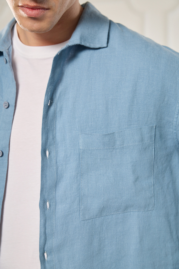 %100 Keten Oversize Gömlek - 3
