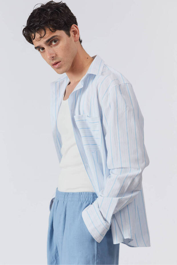 Oversize Çizgili Poplin Gömlek - 3