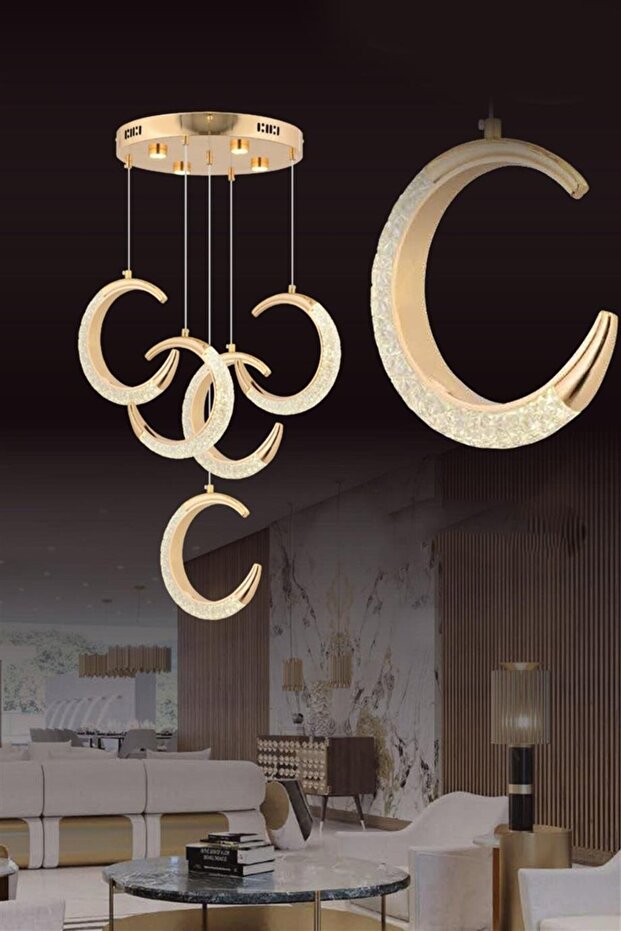 6w 5'li Gold Sarkıt Led Avize - 1