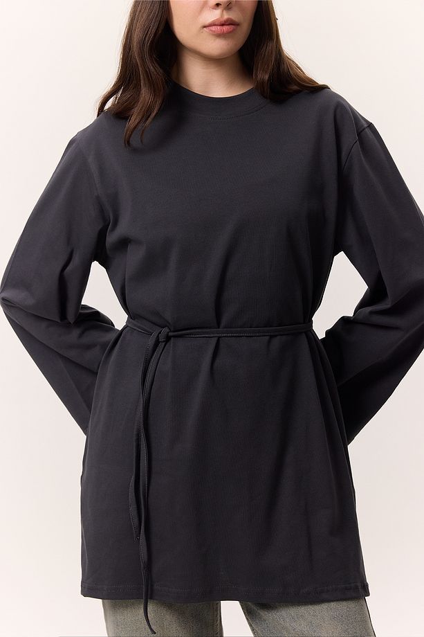 BAĞLAMA DETAYLI OVERSIZE TSHIRT ANTRASİT - 6