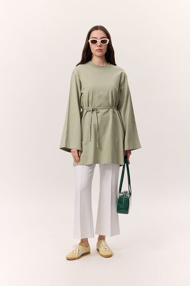 BAĞLAMA DETAYLI OVERSIZE TSHIRT ÇAĞLA YEŞİLİ - 2