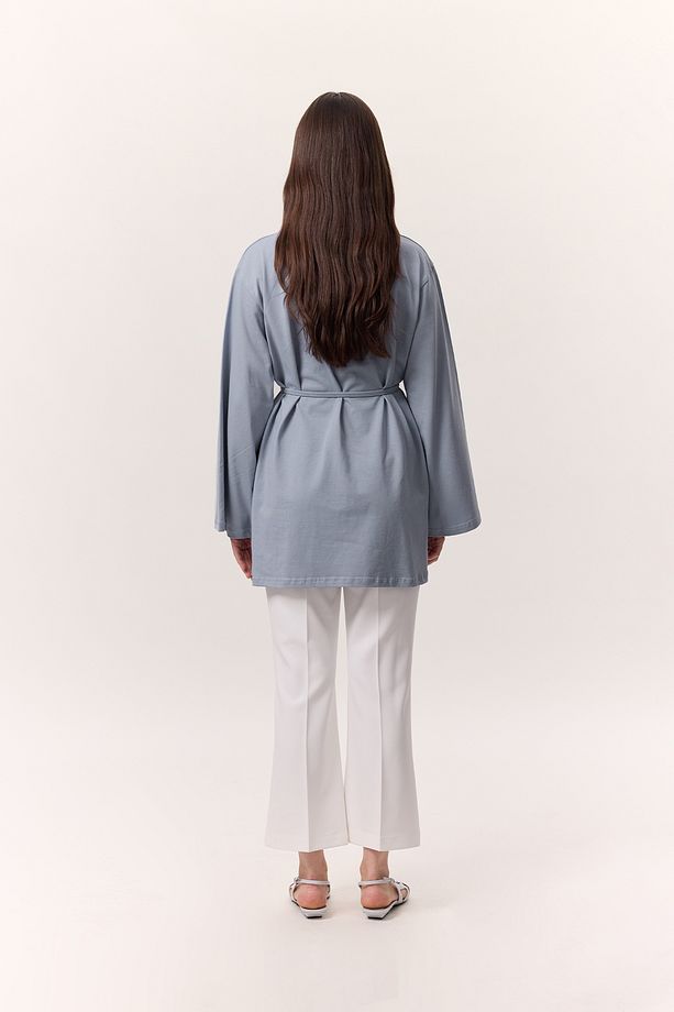 BAĞLAMA DETAYLI OVERSIZE TSHIRT MAVİ - 7