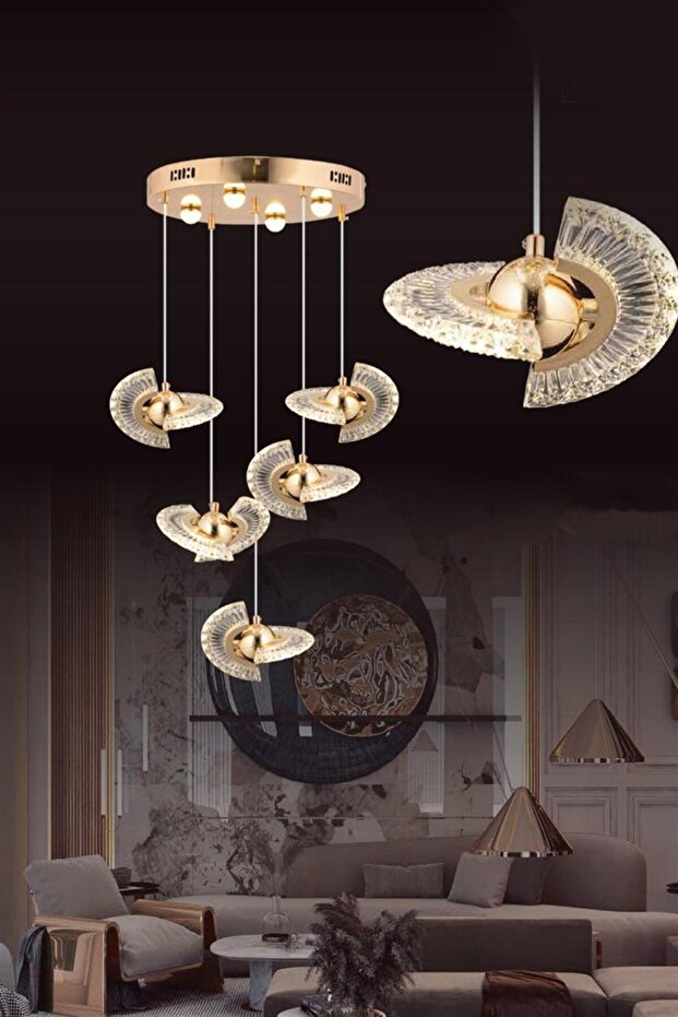 4w 5'li Gold Sarkıt Led Avize - 1