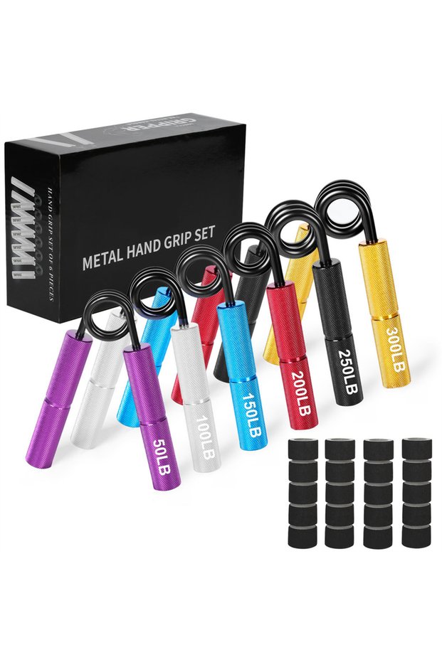 6PCS Metal Hand Gripper 50LB-350LB Strengthener Finger Exerciser Grip Strength Muscle Arms Trainer R