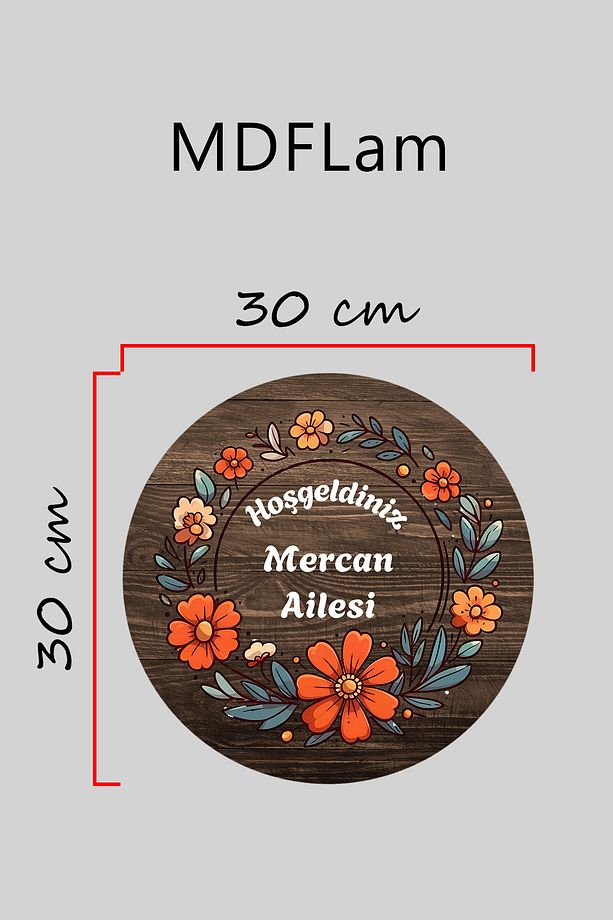 Dijital Baskı ahşap, kişiye renkli çiçekli desenli Kapı süsü, Duvar Süsü - 3