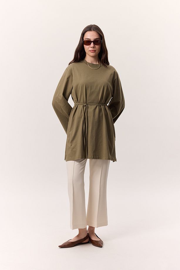 BAĞLAMA DETAYLI OVERSIZE TSHIRT HAKİ - 3