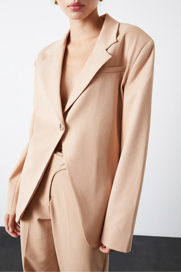 Tek Düğmeli V Kesim Ceket - 4