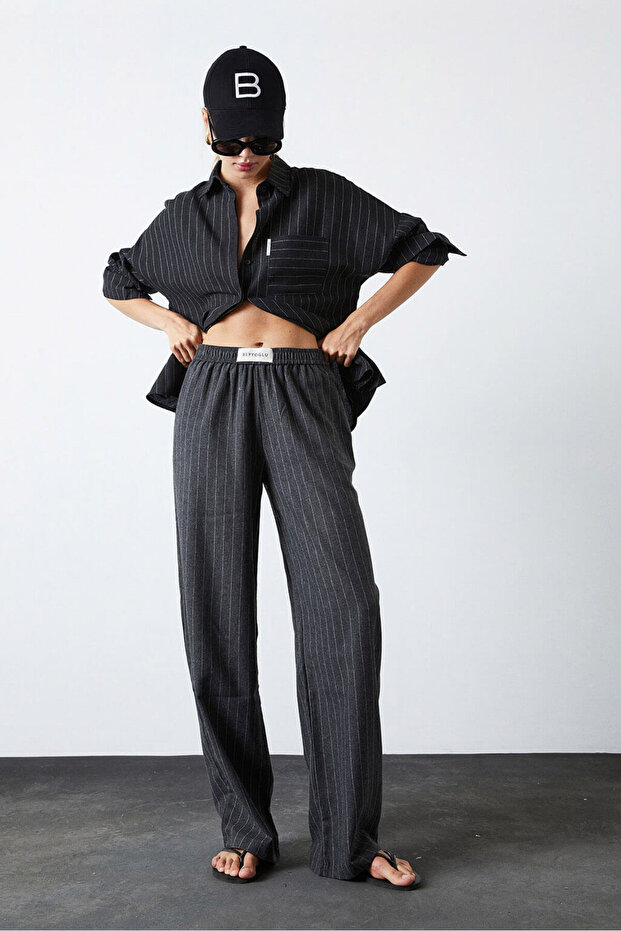 Oversize Çizgili Gömlek - 1