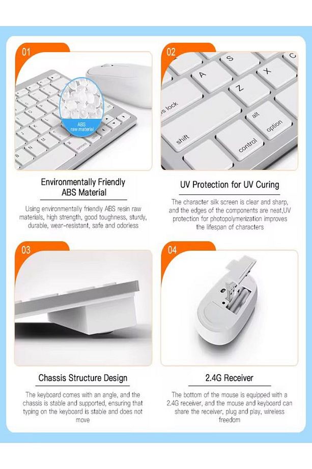 Mini IOS Android Windows Uyumlu 2.4G+BT5.2+BT3.0 Bluetooth Klavye Mouse Seti - 3