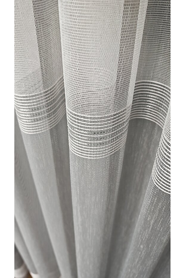 Silver Striped Half Gray Tulle Curtain 1/3 Dense Pleats Wrinkle-Free No Ironing Heavy Weight Modern
