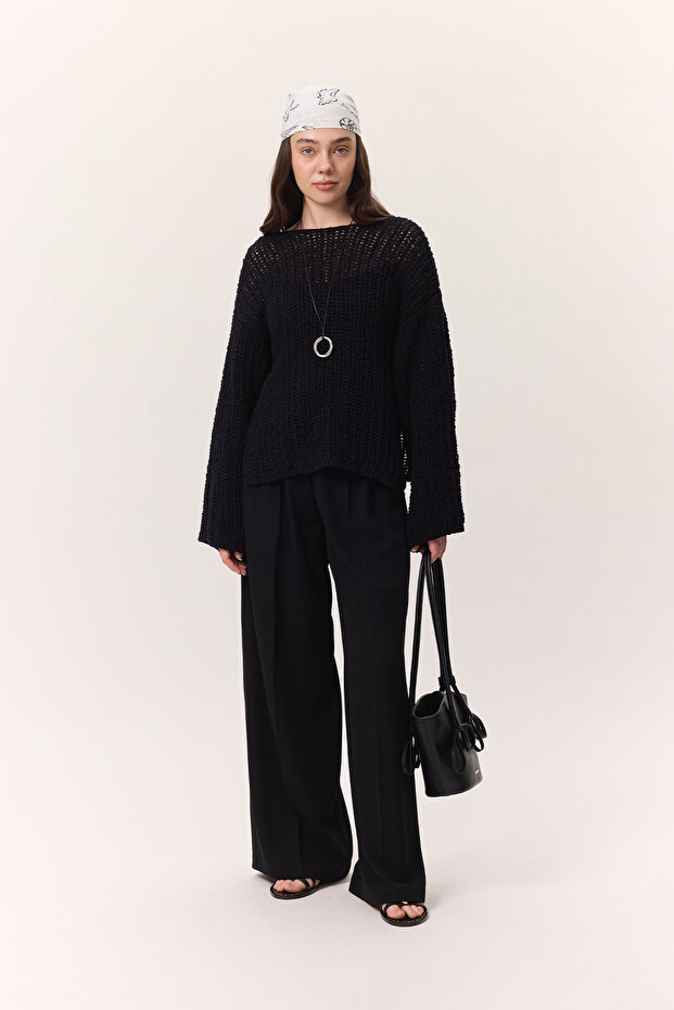 FİLE ÖRGÜLÜ TRİKO KAZAK SİYAH - 4