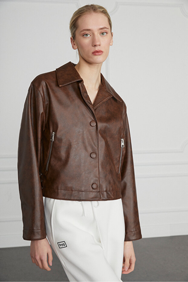 Biye Detaylı Deri Ceket - 3