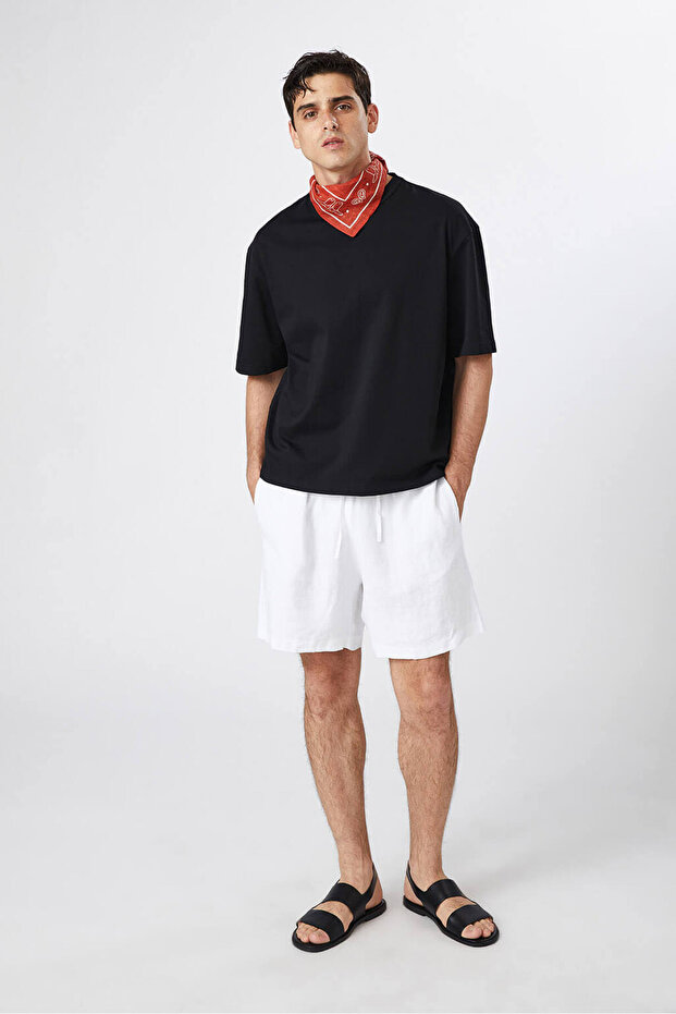 %100 Keten Kısa Şort - 2