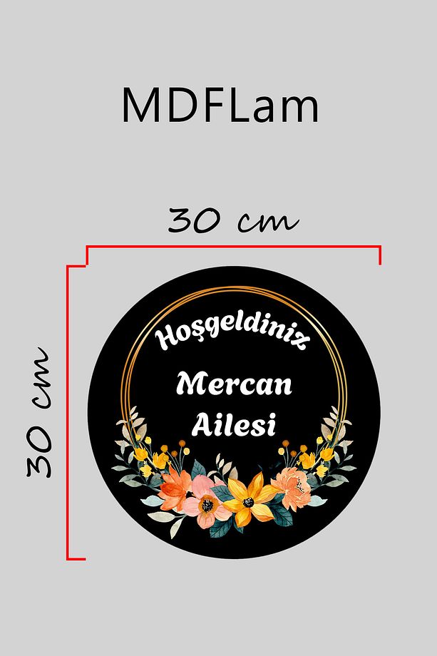 Dijital Baskı siyah, renkli çiçek çember desenli Kapı süsü, Duvar Süsü - 3