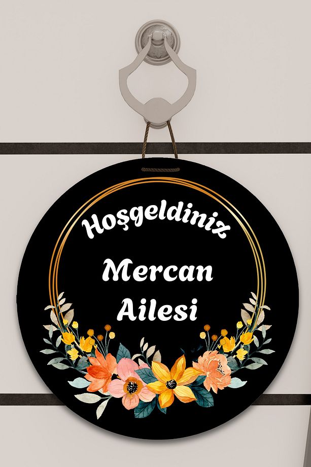 Dijital Baskı siyah, renkli çiçek çember desenli Kapı süsü, Duvar Süsü - 1