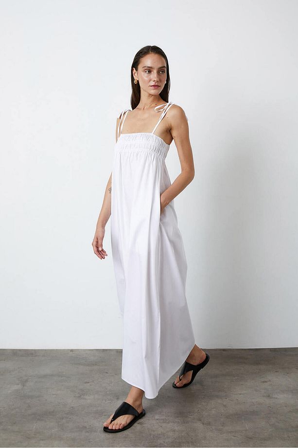 Askılı Maxi Poplin Elbise - 1