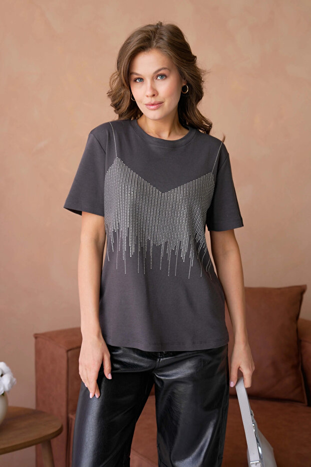 Taş İşlemeli Basic T-Shirt - 3