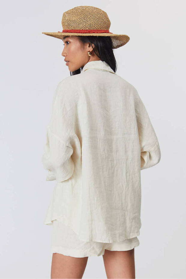 %100 Keten Oversize Gömlek - 5