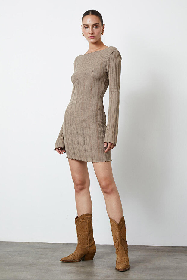 Bohem Sırt Dekolte Mini Elbise - 1