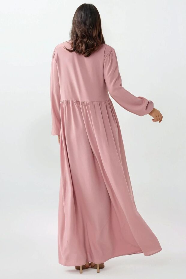 A-form Fit Ve Bisiklet Yaka Modest Dokulu Elbise - 4