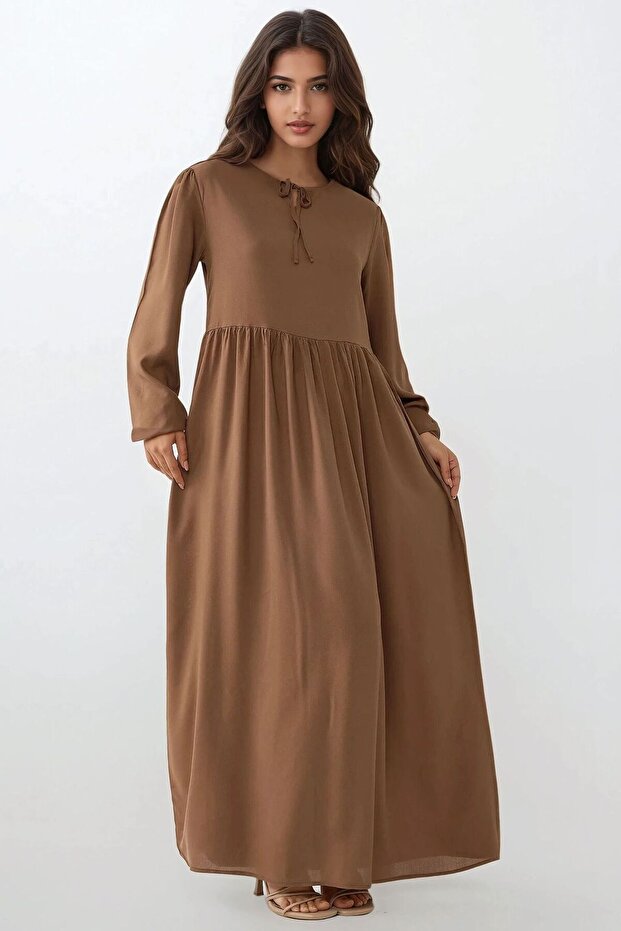 A-form Fit Ve Bisiklet Yaka Modest Dokulu Elbise - 4