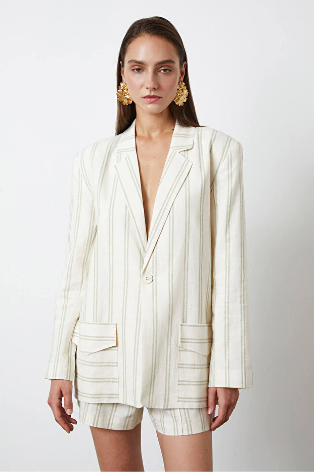 Oversize Çizgili Blazer - 3